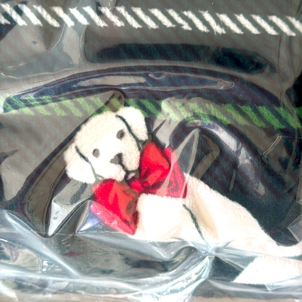 VS PINK Fleece Blanket Blue Tartan Plaid w/ PINK Logo Pup w/Red Bow 50”x60” - Picture 7 of 7